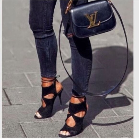 AQUAZZURA Shoes Size 36 Black Suede Sexy Thing Cut Out Sandals Size 6